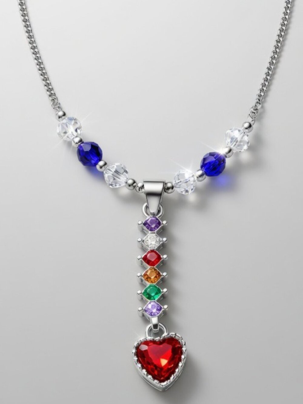 Sterling Silver Red Heart Necklace w/ Swarovski Crystals | Dainty Minimalist